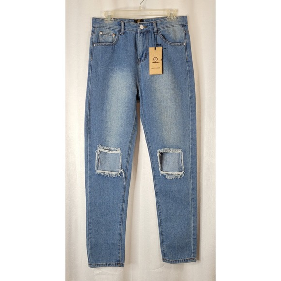 Srpedro Denim - SRPEDRO Women's High Waist Distressed Cut Out Denim Jeans Mid-Wash Sz 9 / 10